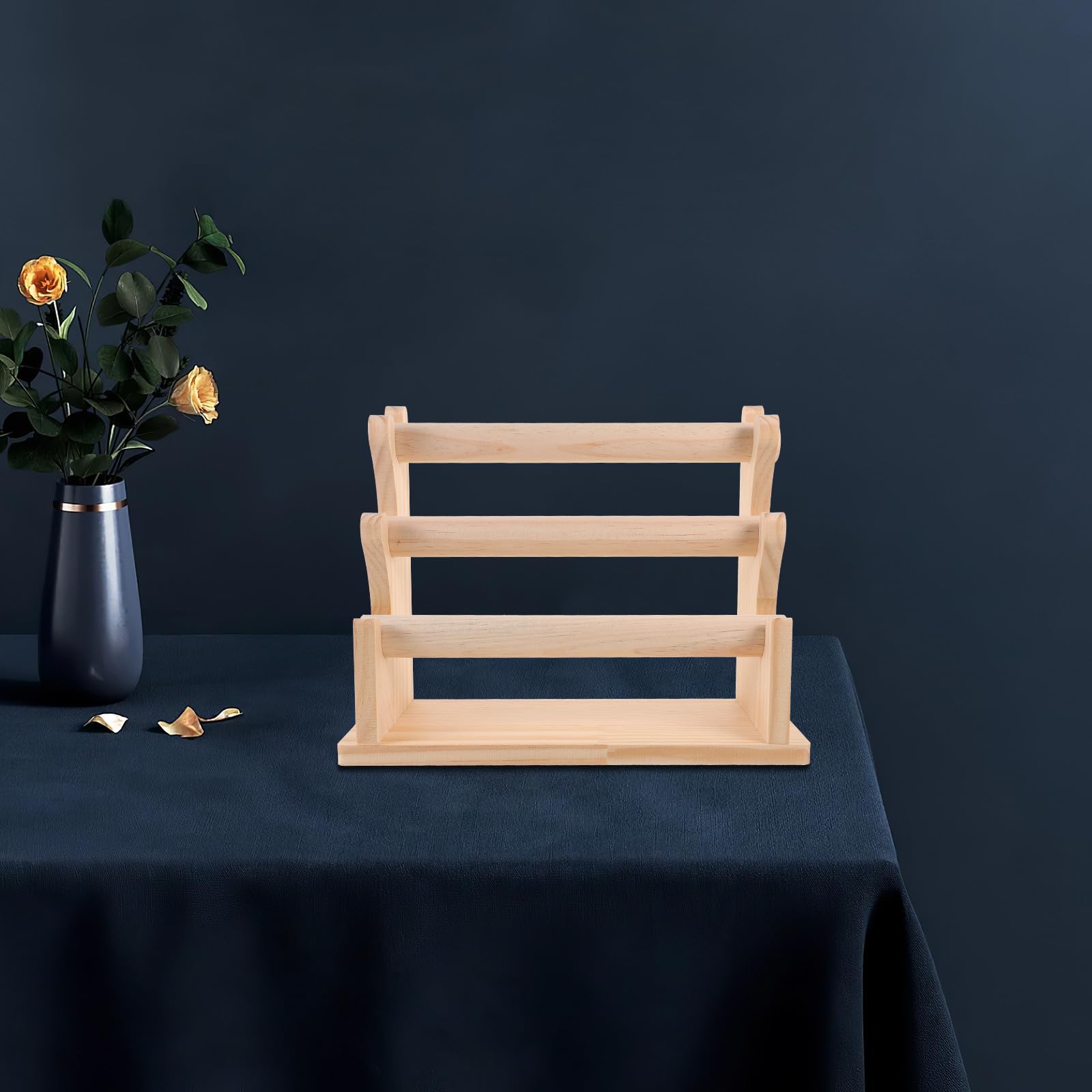 Expositor de Joyas de Varios Niveles en Madera Beige Diseño de Múltiples Capas y Base Plana para Organizar Pulseras y Pendientes Hogar