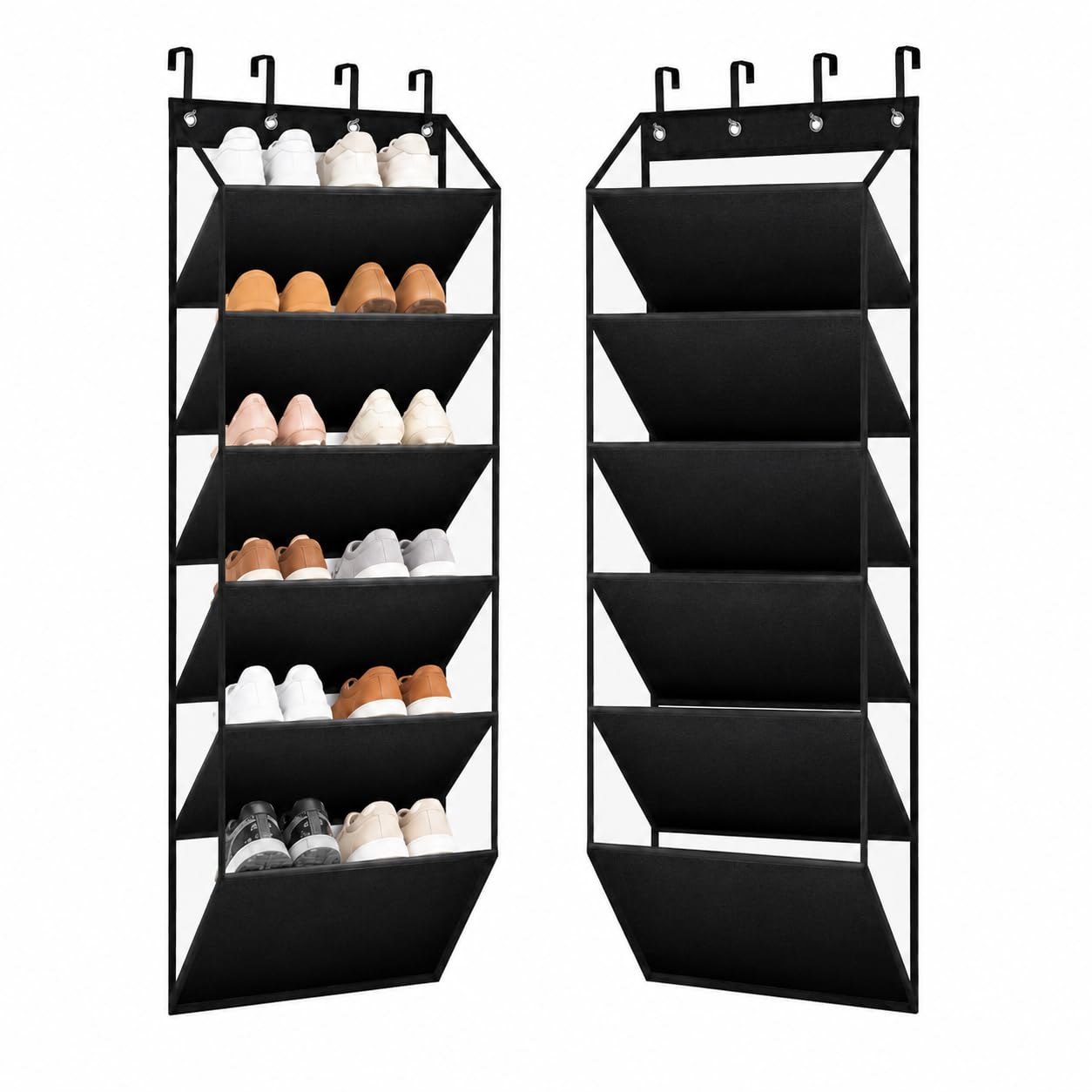 Wmzihem Black Over The Door Shoe Organizer, 6-Tier Tilted Deep Pocket Hanging Shoe Rack, Holds 12 Pairs, Multifunctional Storage For Closet, Bedroom (Black)