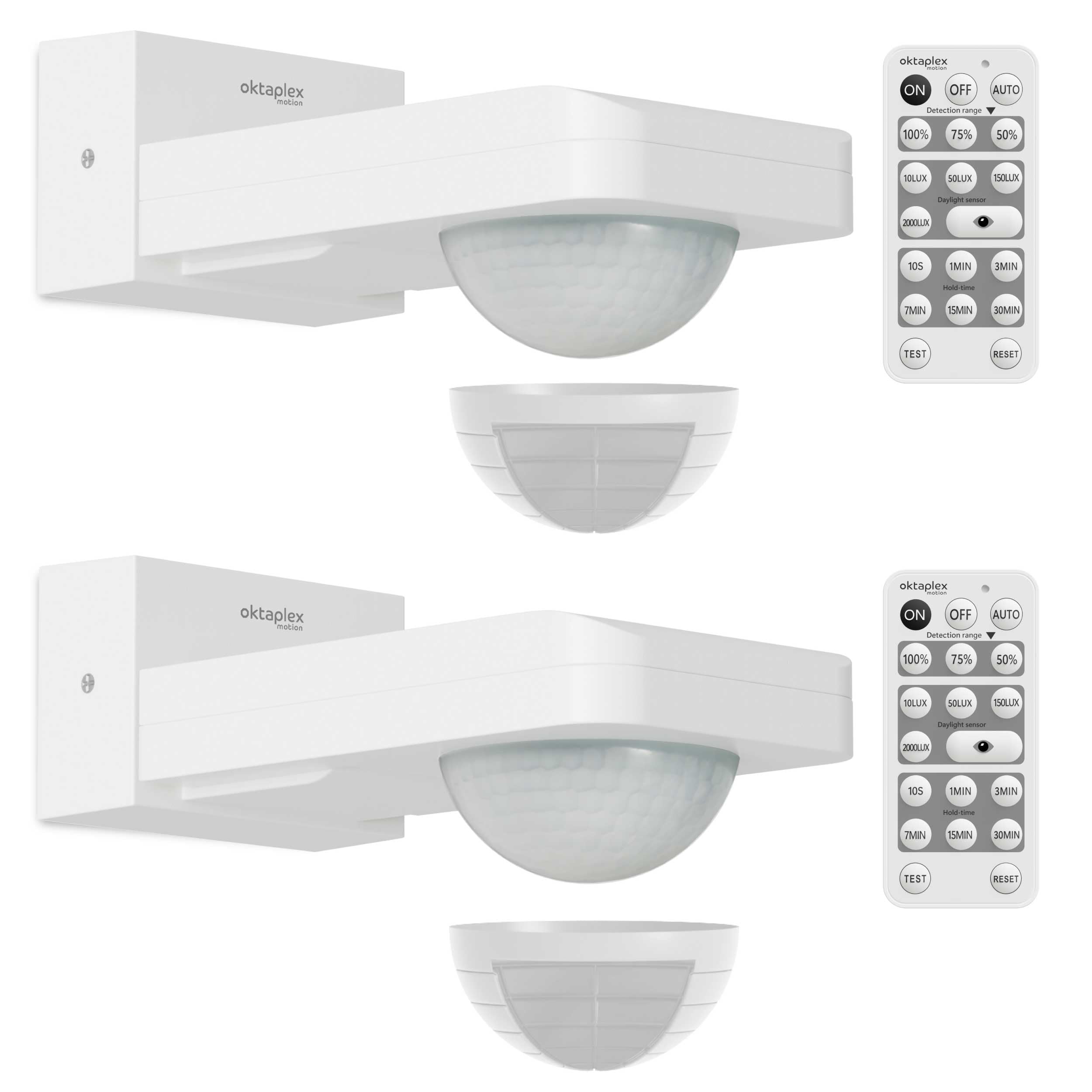Oktaplex 2er Set Tea Bewegungsmelder schwenkbar Außen Weiss | 360 Grad 9m inkl. Fernbedienung Bewegungssensor IP65 230V Bewegungssensor