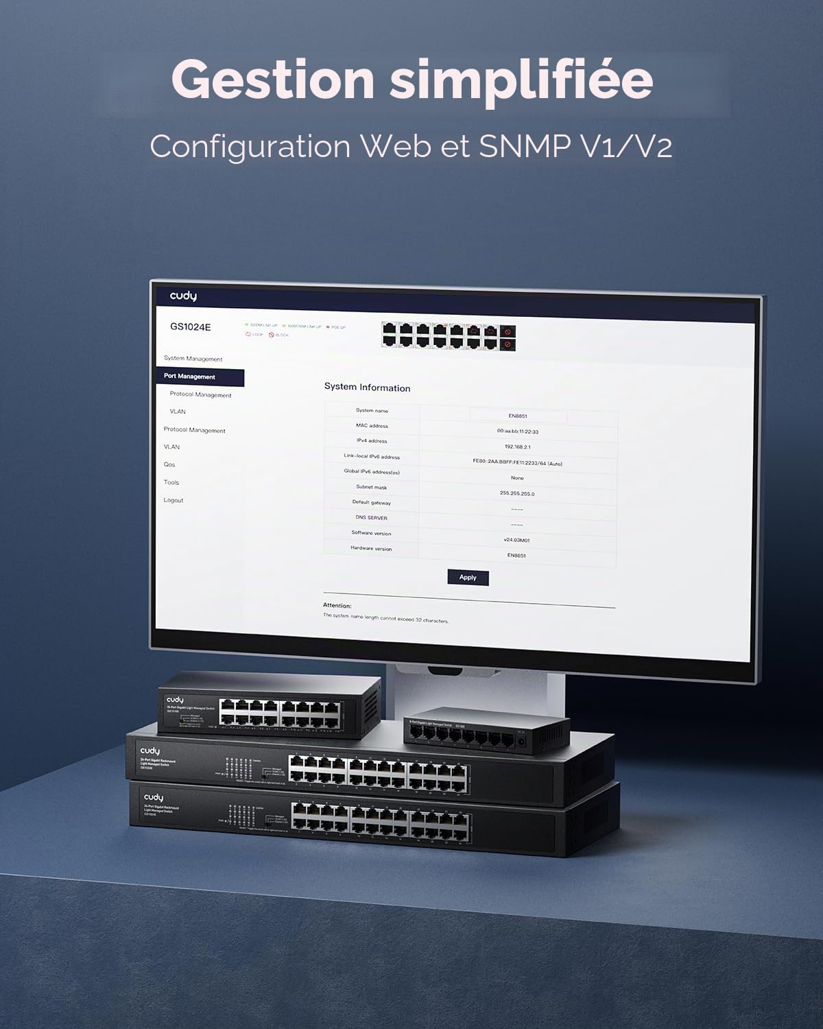 Cudy Commutateur Intelligent Gigabit à 16 Ports, 32 Gbit/s, GS1016E | 16 ports GbE, transfert à débit de ligne, isolation des ports/mode 250 m, boîtier SPCC, 200 × 118 × 44 mm, profe