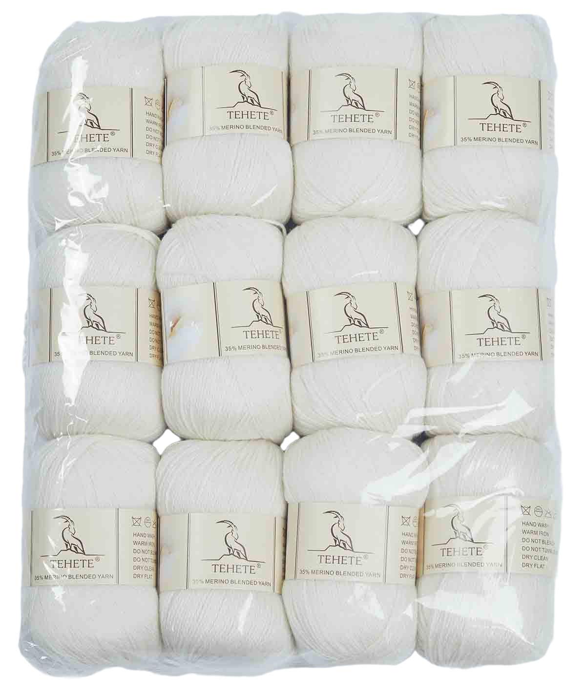 Merinowolle 12x50g 3-lagig weiches Handstricken Häkelgarn für Pullover, Schal, Leggings, Handschuhe, Socken (12 Knäuel, weiß)