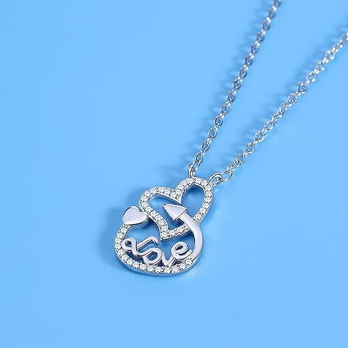 Miniatura 2 de Collar de corazón de amor de plata con diamante ajustable con dije de corazón de amor, joyería para el día de San Valentín para mujeres, niñas,