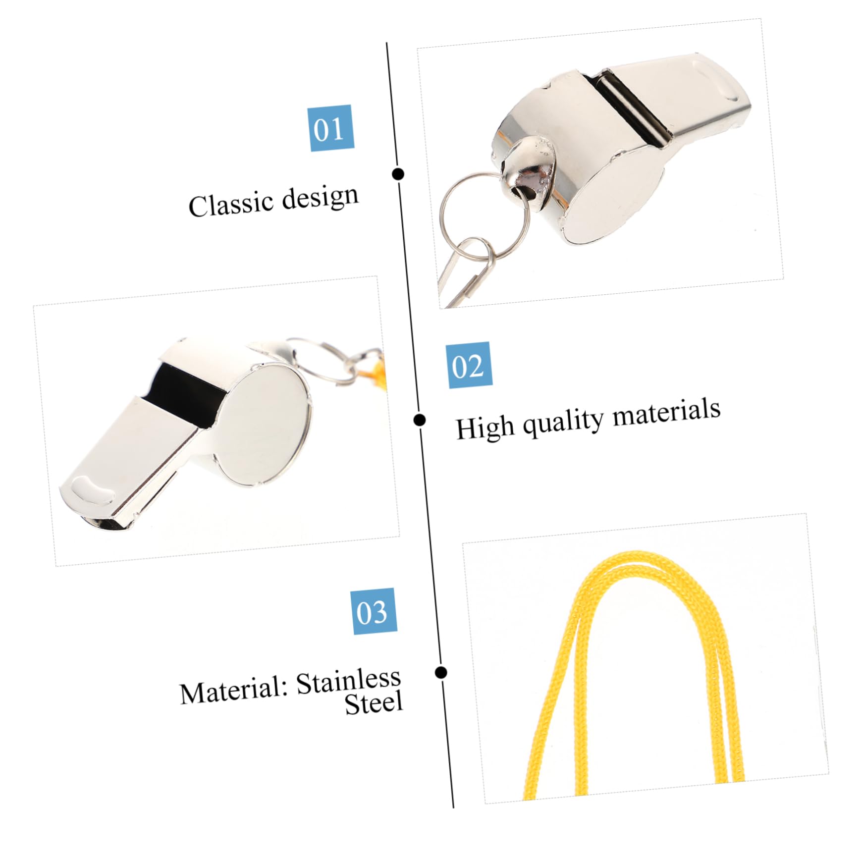 Abaodam 4pcs Stainless Steel Whistle Rope Portable Multifunctional Sports Whistle for Outdoor Safety