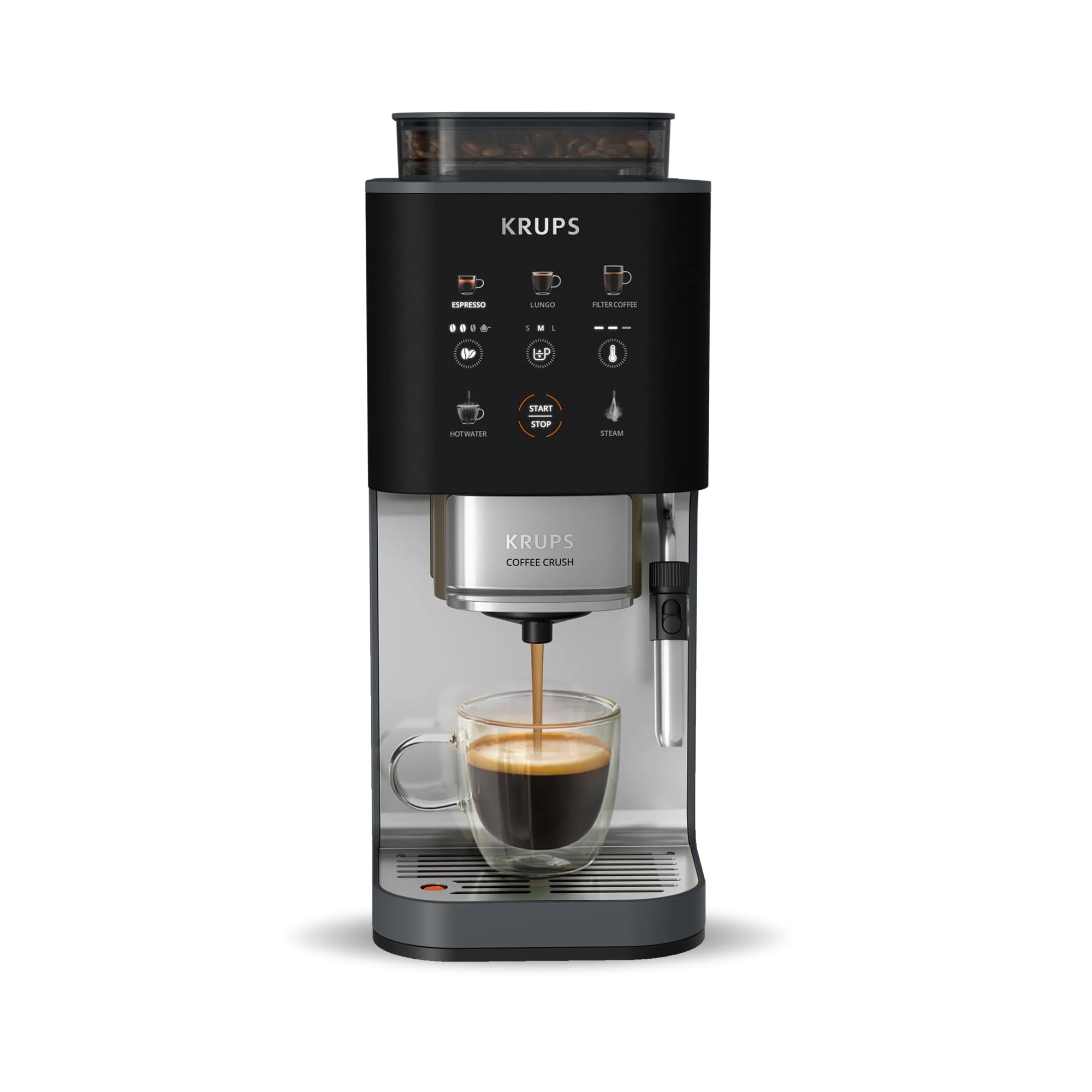 KRUPS Coffee Crush, Cafetera Automática, Espumador de leche, Compacta, Coal