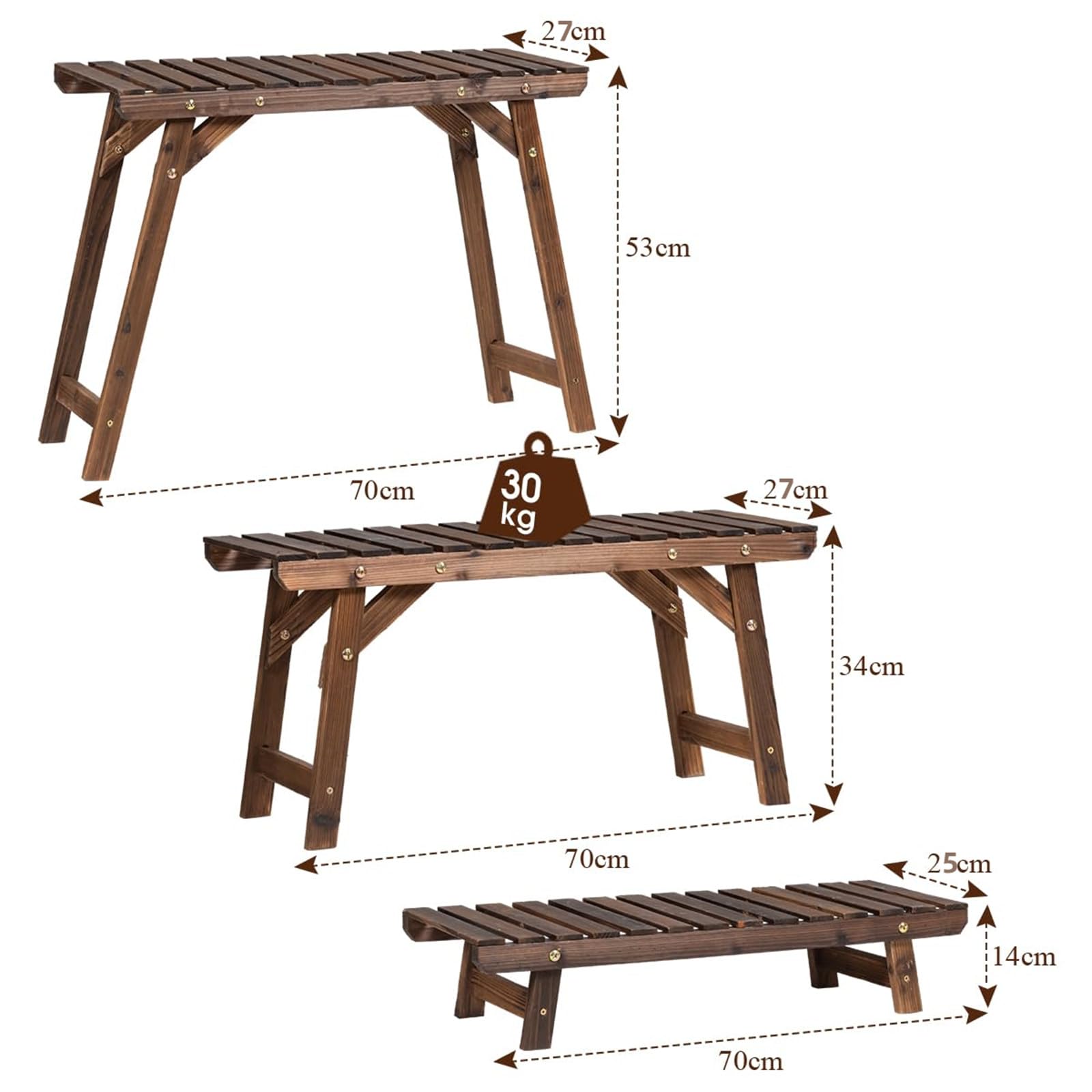 Étagère pour plantes en bois à 3 Etagères Interieur et extérieur, Support Plantes, Présentoir, Porte Plantes, Piédestal à Echelle pour Salon Balcon Terrasse Jardin