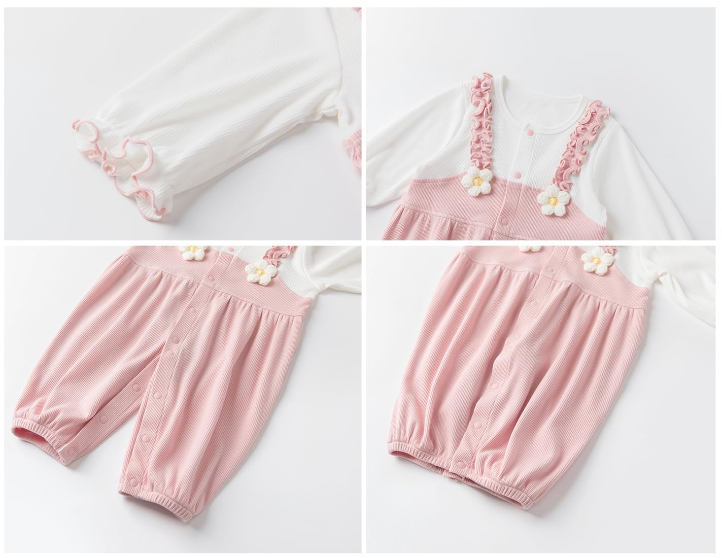Tutine per Neonati in Cotone con Bottoncini Vestiti per Bambini Manica Lunga Jumpsuit con Volant per Bambini Neonata 0-18 Mesi