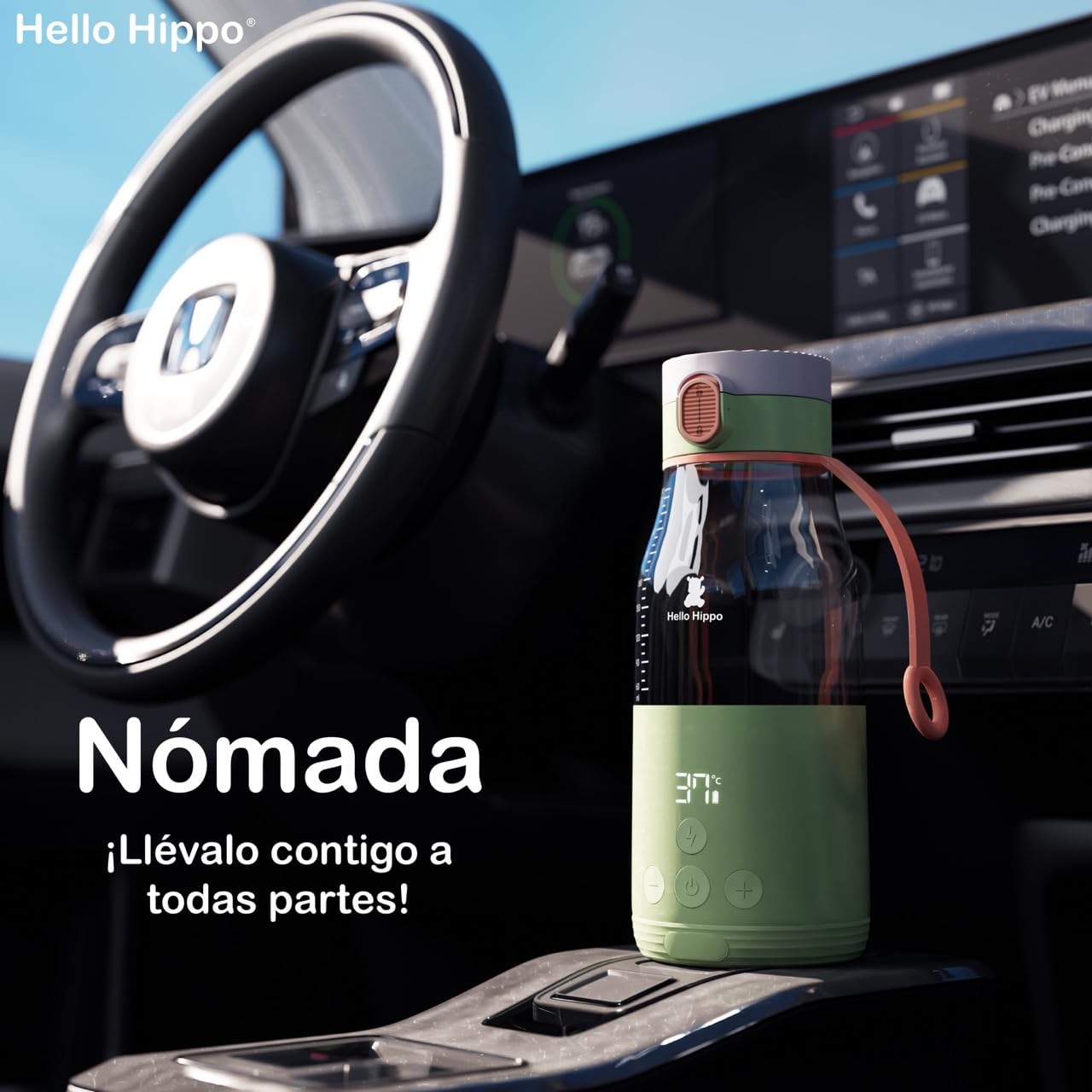 HELLO HIPPO® Premium Mobile Bottle Warmer, portátil, USB, 300 ml - sin cable - bateria- ideal para viajes - Calienta leche y agua - Graduación /30 ml - Temperatura regulable de 37 a 50°C