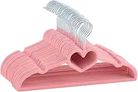Kit 20 Cabide Infantil Coração de Veludo Antideslizante Slim Ultrafino Moderno Reforçado para Roupa de Bebe e Criança
