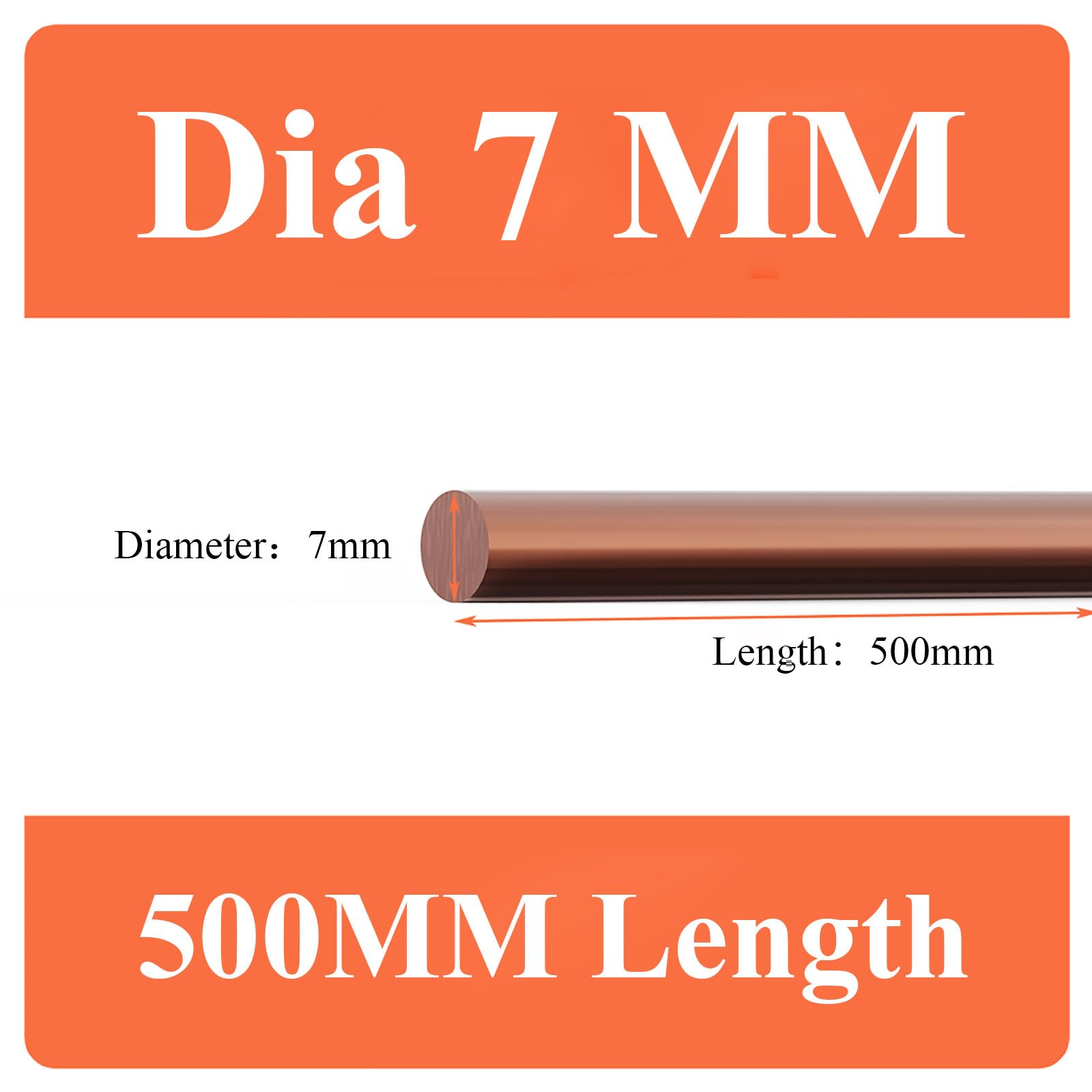 COYOUCO Pure Copper Round Rod 7Mm Dia, 200/250/300/400/500Mm Length Bare Copper Metal Rod for Metal Craft Hobbies, Electrical And Industry,7 * 500mm