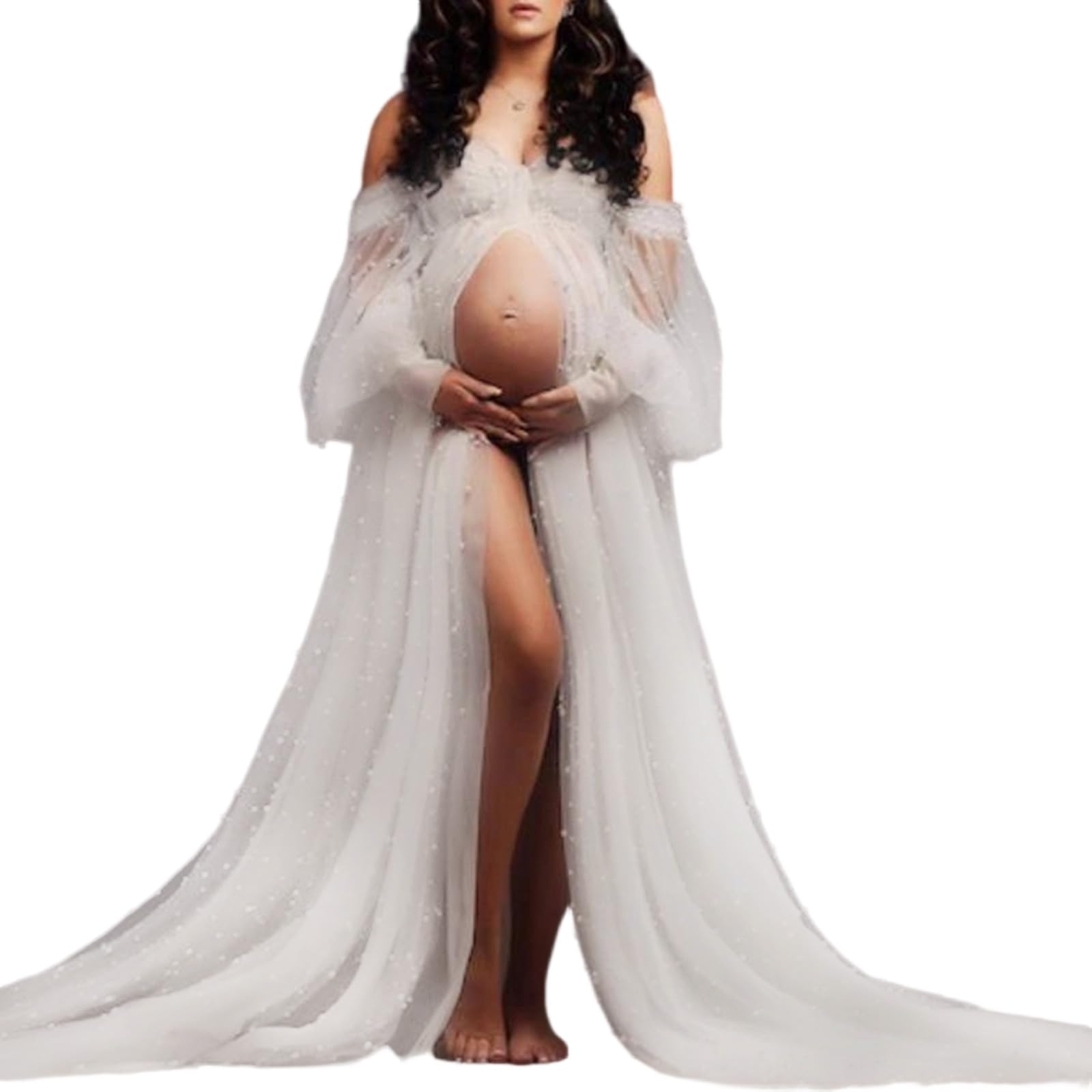 Abito lungo premaman in tessuto elasticizzato per opportunità fotografiche Garantire facilità Abito da donna in poliestere per fotografia di gravidanza Abito premaman Premaman