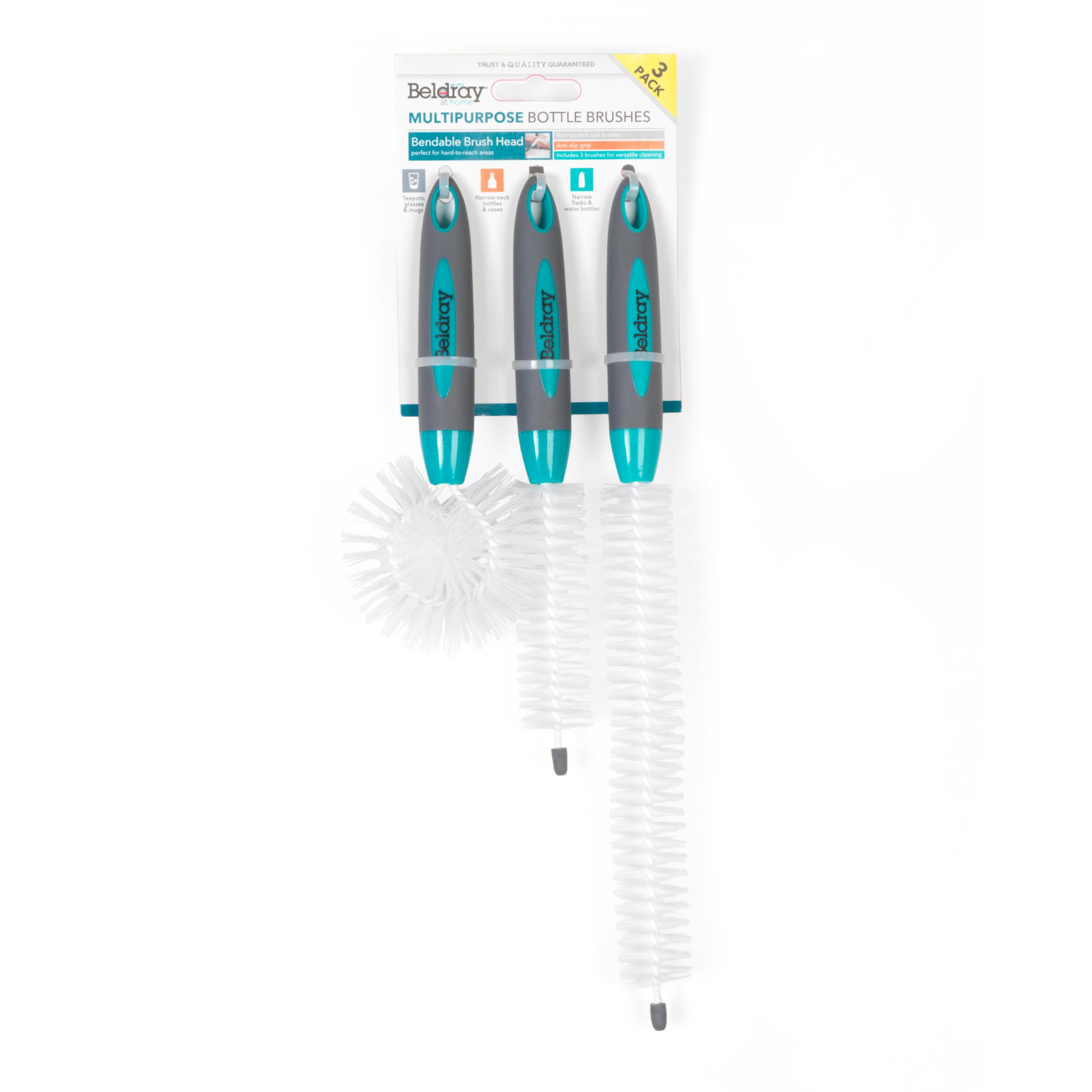 Beldray Bottle Cleaning Brushes Washing Up Brush 3 Pack Flexible/Bendable Heads