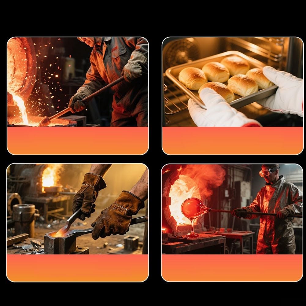 Guantes industriales para soldar hechos de papel de aluminio y cuero de vaca que proporcionan aislamiento térmico ignífugo y resistente a las quemaduras protección para barbacoa y para soldadura