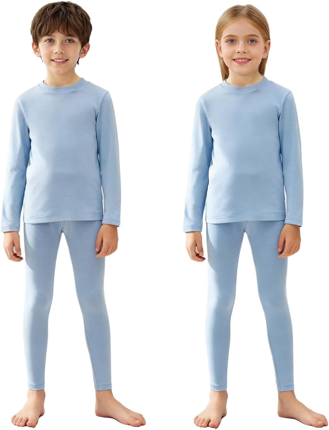 Girls Kids Boys Sports Base Layer Fleece Lined Long Johns Thermal Set Underwear Shirts Pants Set