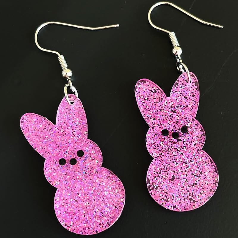 Pingyongchang Colorful Easter Rabbit Egg Flower Glitter Earrings Cute Funny Bunny Acrylic Dangle Drop Earrings for Women Easter Holiday Party Jewelry Gifts - Image 3