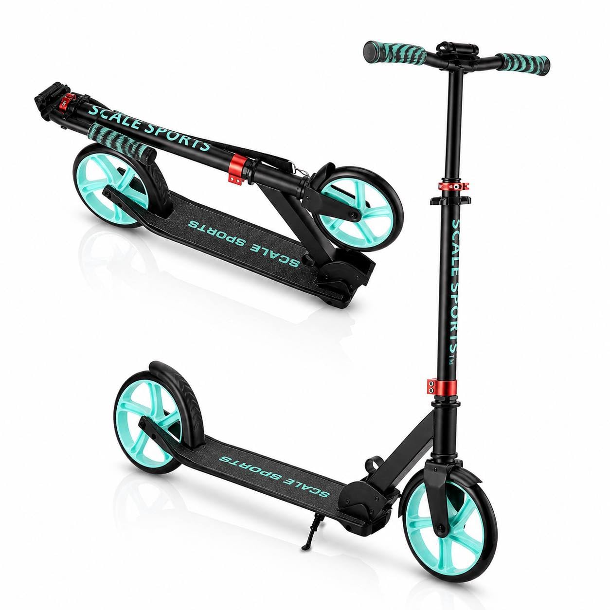 Scale Sports Scooter for Kids Ages 8–12 & Teens, Scooter Big Wheel 200 mm for Boys Girls Adults, Folding Kick Scooter with Adjustable Handlebar, Lightweight Aluminium Design, Up to 100kg (Mint)