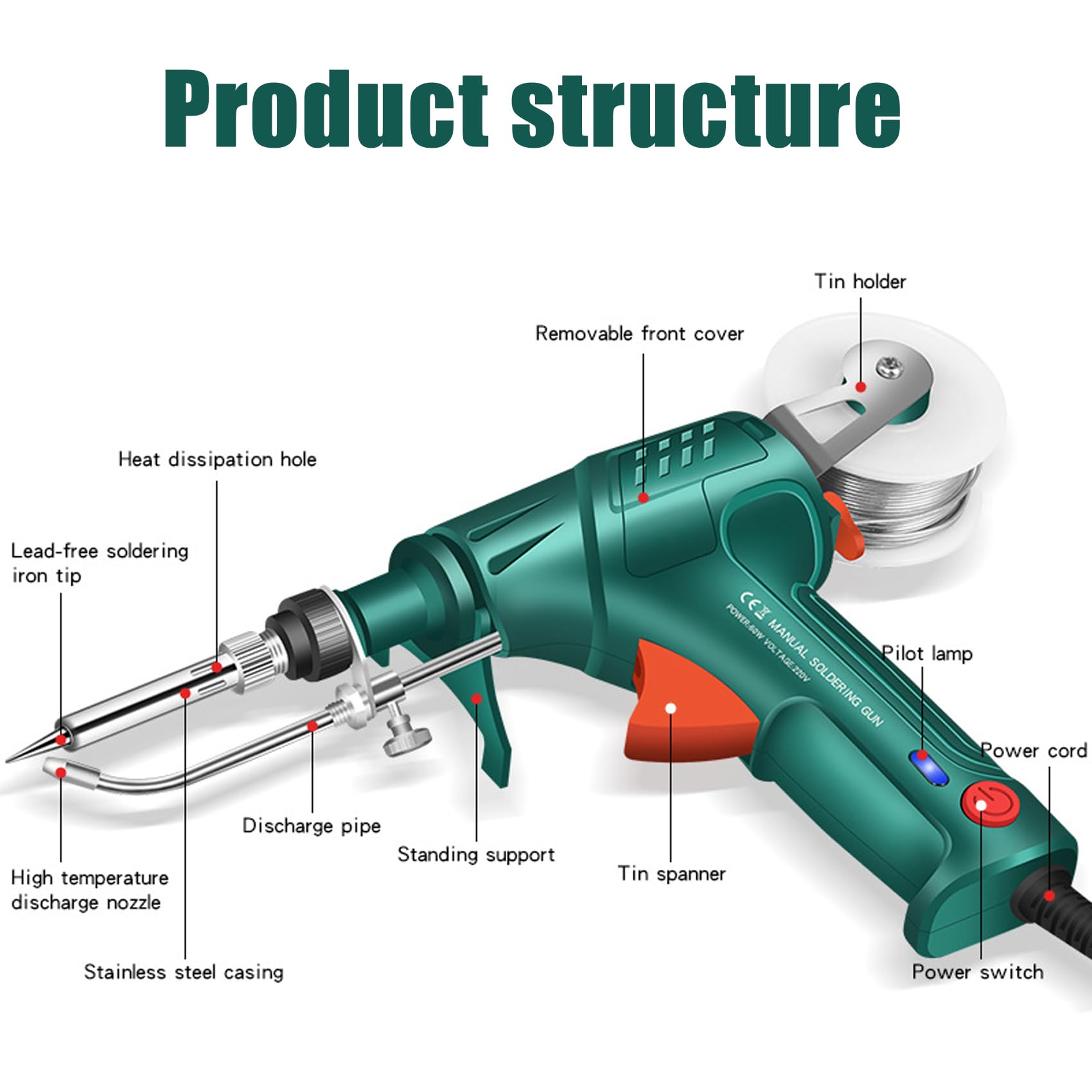 Internally Heated Industrial Laser Welding Tools, Portable Multi-Function Soldering Iron Soldering Gun Set for Rust Removal/Cutting/Welding (green,C)