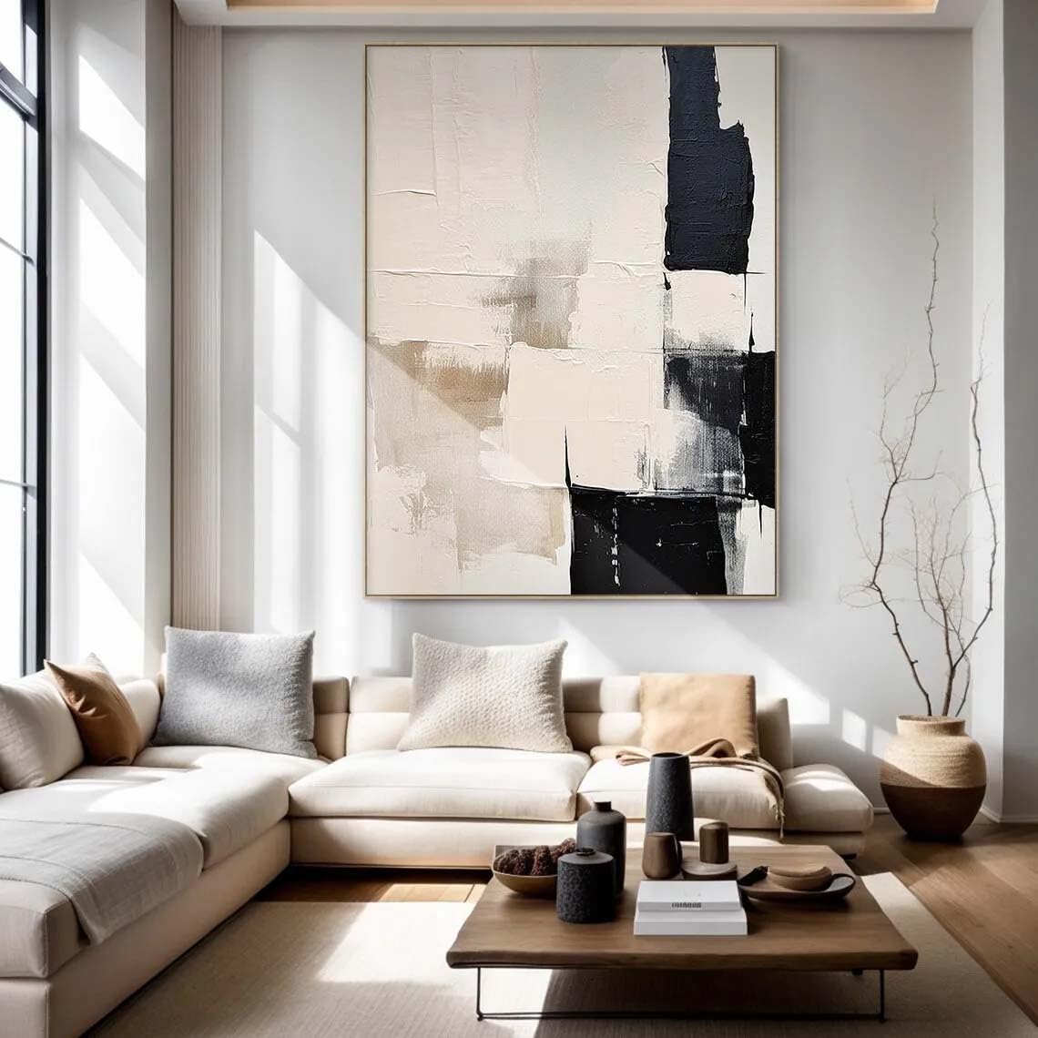 Gran Arte de Pared en Lienzo Arte Abstracto de Lujo en Beige y Negro Pintura Moderna en Lienzo Impresión Póster Imágenes para la Decoración de la Sala de Estar Dormitorio Pasillo 200 x 100 cm (79 x 39