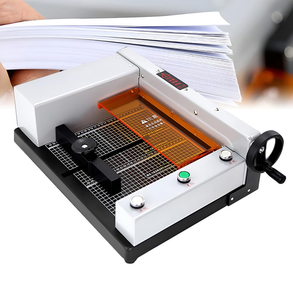 Taglierina elettrica da scrivania, con protezione di sicurezza e righello a griglia, tagliacarte impilabile per ufficio e scuola, spessore di taglio fino a 40 mm