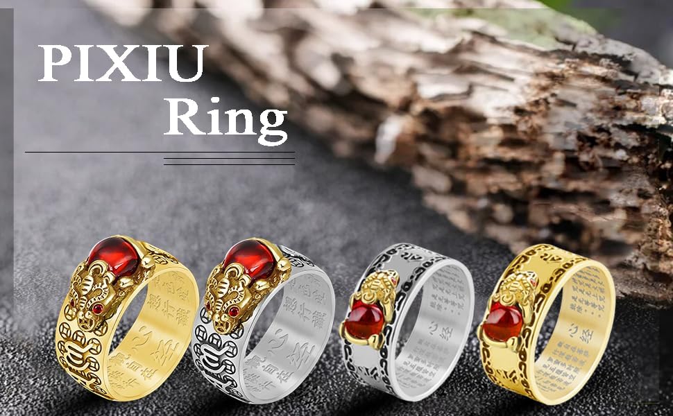 HJ HUAJ Feng Shui Ring Feng Shui PiXiu Mantra Ring PiXiu Rings Amulet Lucky Wealth Buddhist Jewelry Adjustable Ring for Women - Image 6