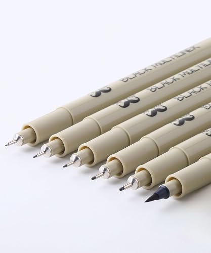 Mr. Pen Black Multiliners, 6 Sizes (0.2-0.5mm & Brush), Artist Pens, Ideal for Technical Drawings & Fine Art, Waterproof, Fade-Resistant Ink - 6 Tip Sizes(0.2 to 0.5 mm and Brush)