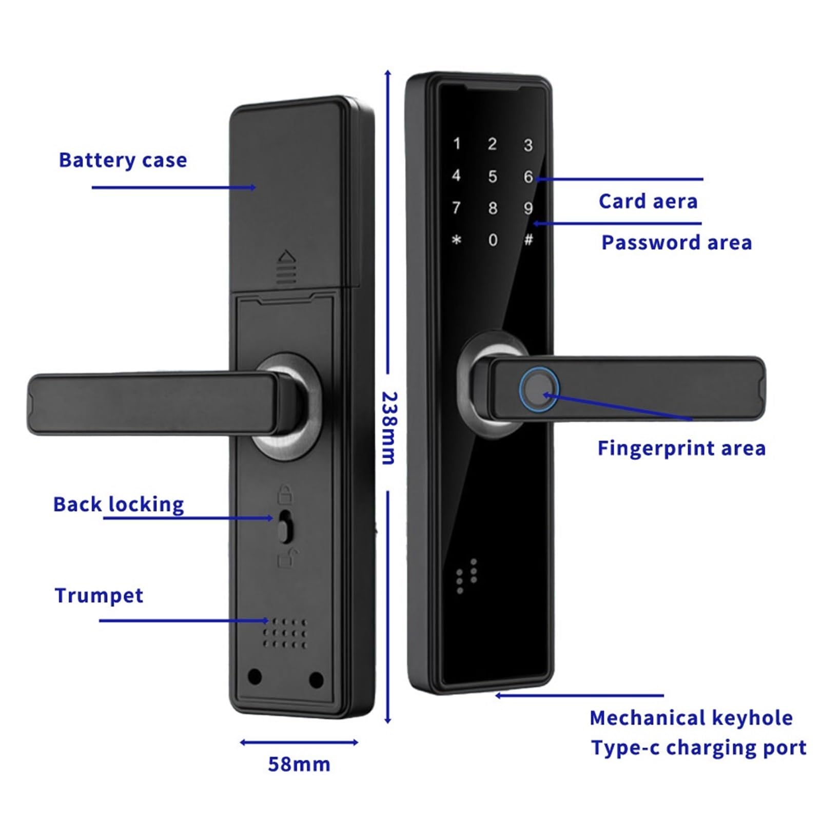 Serrure de porte intelligente biométrique à empreintes digitales, déverrouillage distance, carte sans clé, mot passe, serrure électronique Bureau Commercial(22x240 4085)