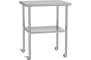 AINOLTI Stainless Steel Table with Wheels for Outdoor Grilling