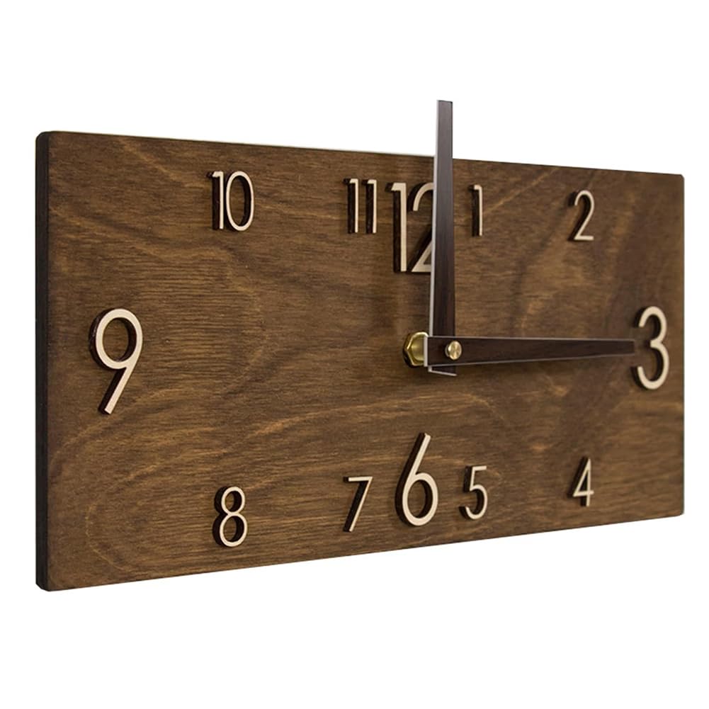 Reloj de pared de madera de 16 pulgadas, silencioso, sin tictac, retro, creativo, rectangular, reloj de pared de madera para sala de estar, cocina, dormitorio, escuela, hotel, decoración