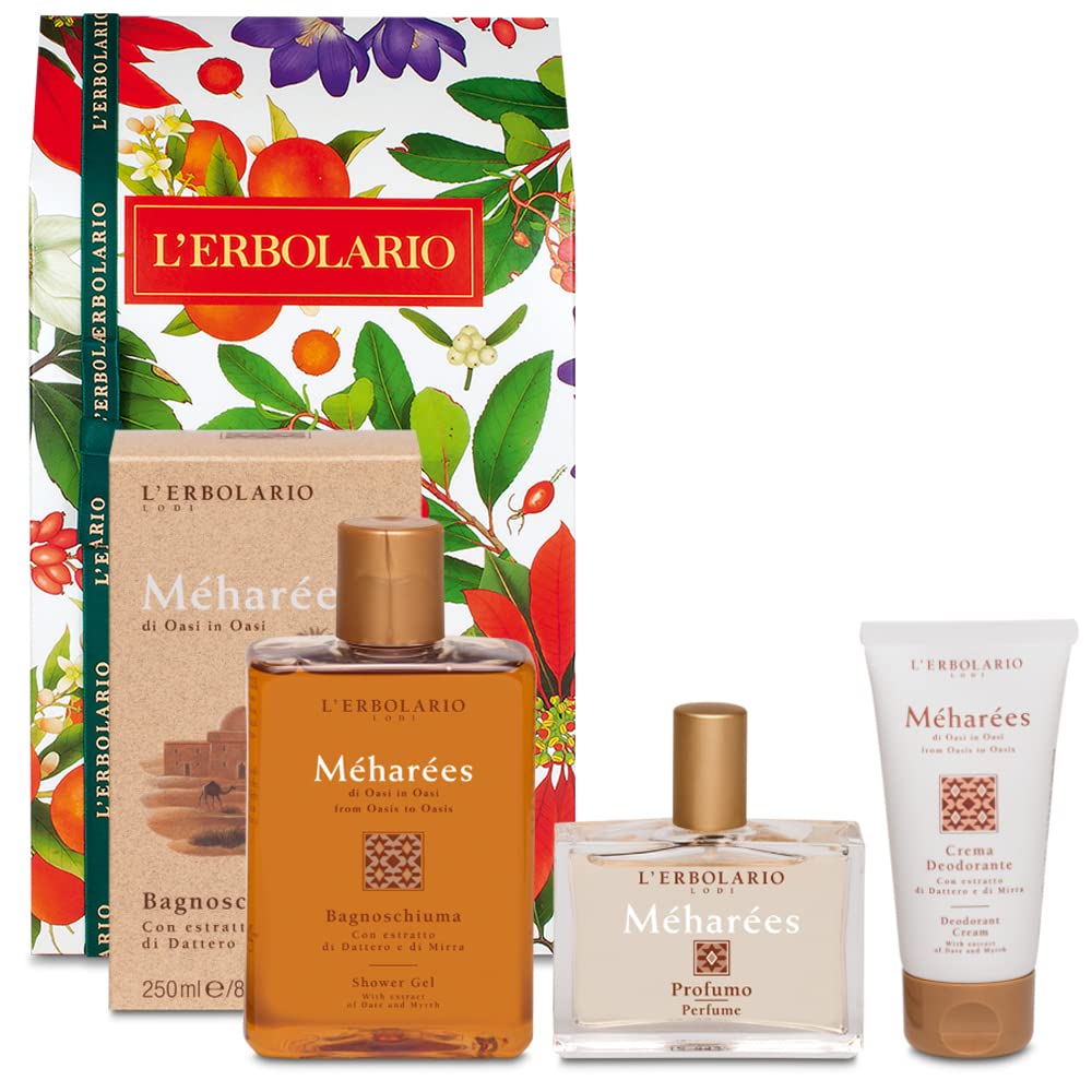 L' Erbolario - Confezione Regalo MEHAREES Trio - in Scatola Originale - Bagnoschiuma 250 ml, Profumo 50 ml, Deodorante 50 ml