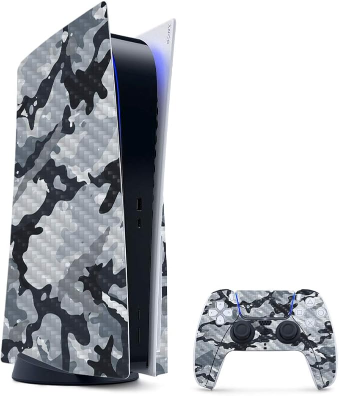 MightySkins Carbon Fiber Skin Compatible With PlayStation 5 Bundle Gray Camouflage