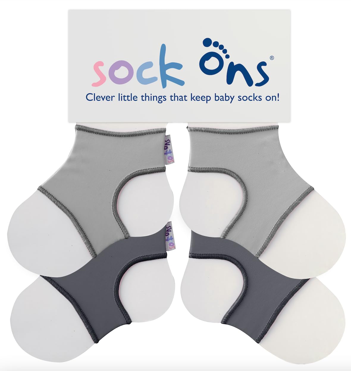 Sock Ons - Baby Sock Holders - 2 Pack Light Grey & Dark Grey - Amazing Value Pack - Keep Baby
