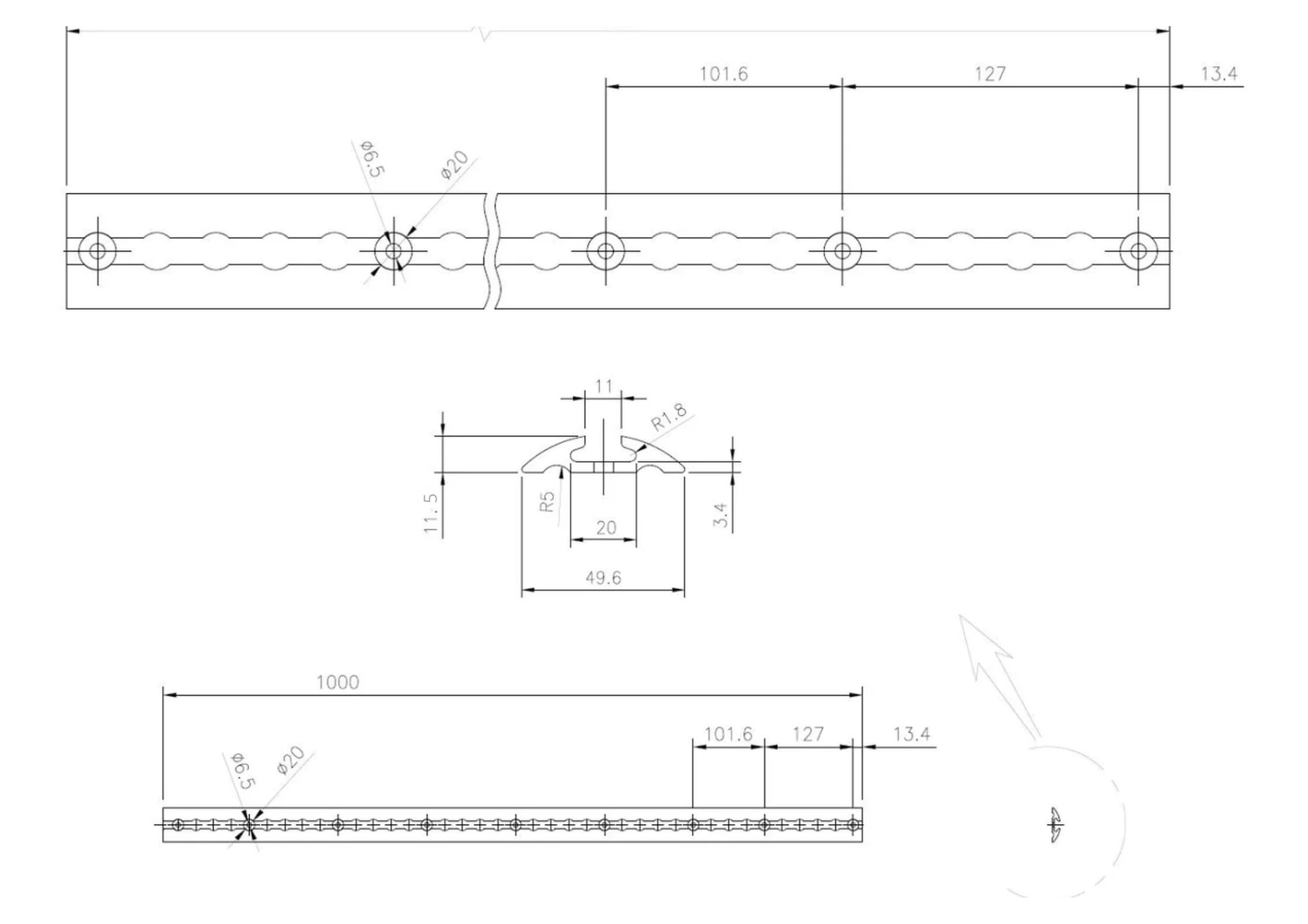 Aluminium Airlineschiene rot halbrund Profil rot eloxiert Ladungssicherung für Anhänger, PKW, LKW, Camper, Wohnmobil, Werkstatt Airline Schienen (2X 1,0 Meter)