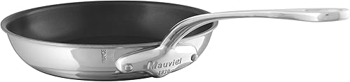 Mauviel M'Cook - Sartén antiadherente de acero inoxidable pulido de 5 capas con mango de acero inoxidable fundido, 7.9 pulgadas, fabricada en Francia