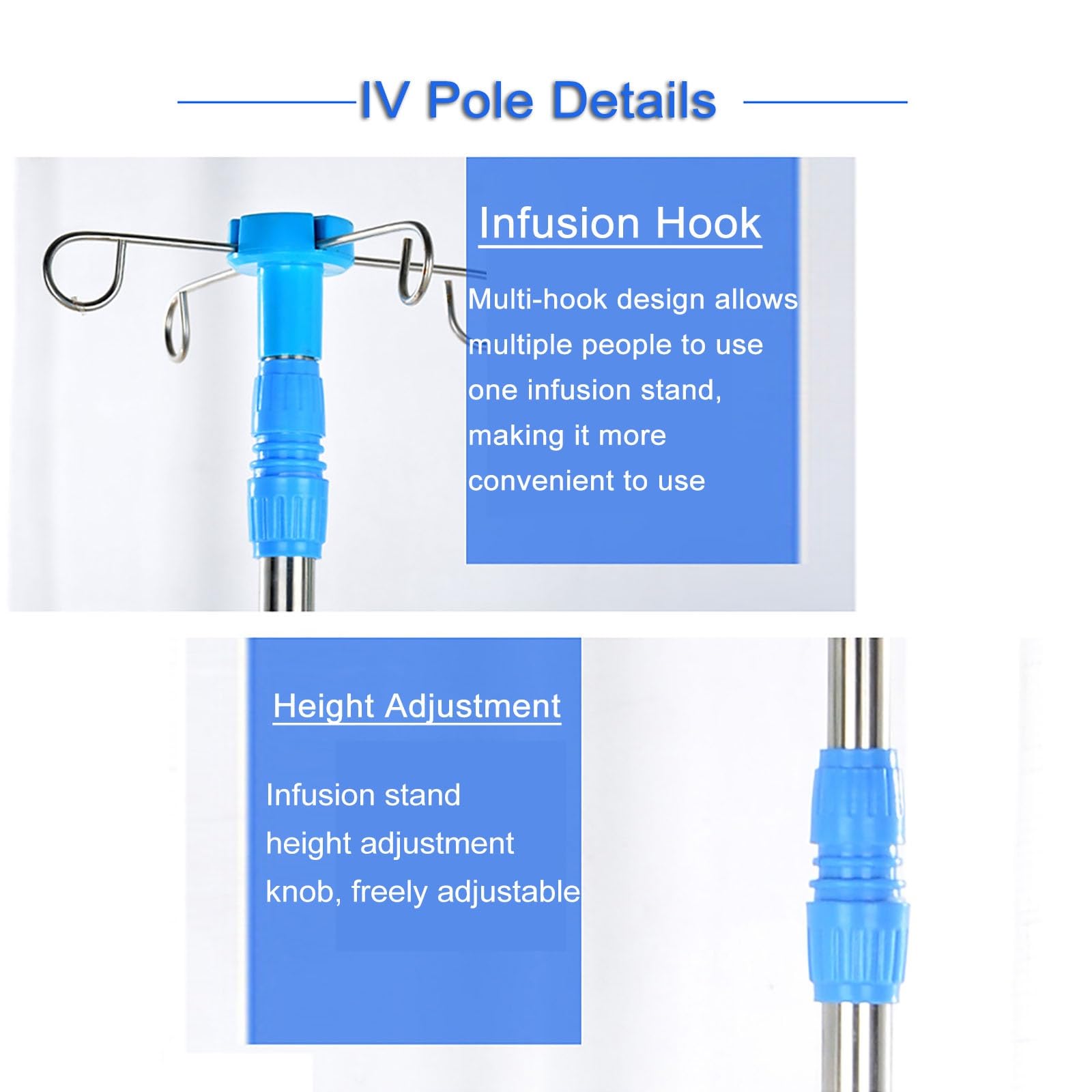 IV Pole Portable Rolling IV Poles IV Stands 4 Hook 5 Legs with Adjustable Height (Size : Cast Iron)