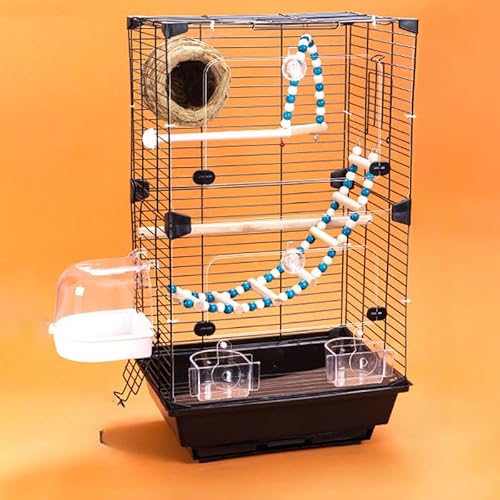 鳥かご 高級ケージ 大型鳥小屋 取り外し可能なローリングスタンド、丈夫なワイヤー オウムケージ ハンドル付き 鳥籠 取り外し可能なトレイ付き、複数の大型インコ用鳥籠、ハト、インコ、小型から中型の鳥用鳥かご 実用 (ブラック)