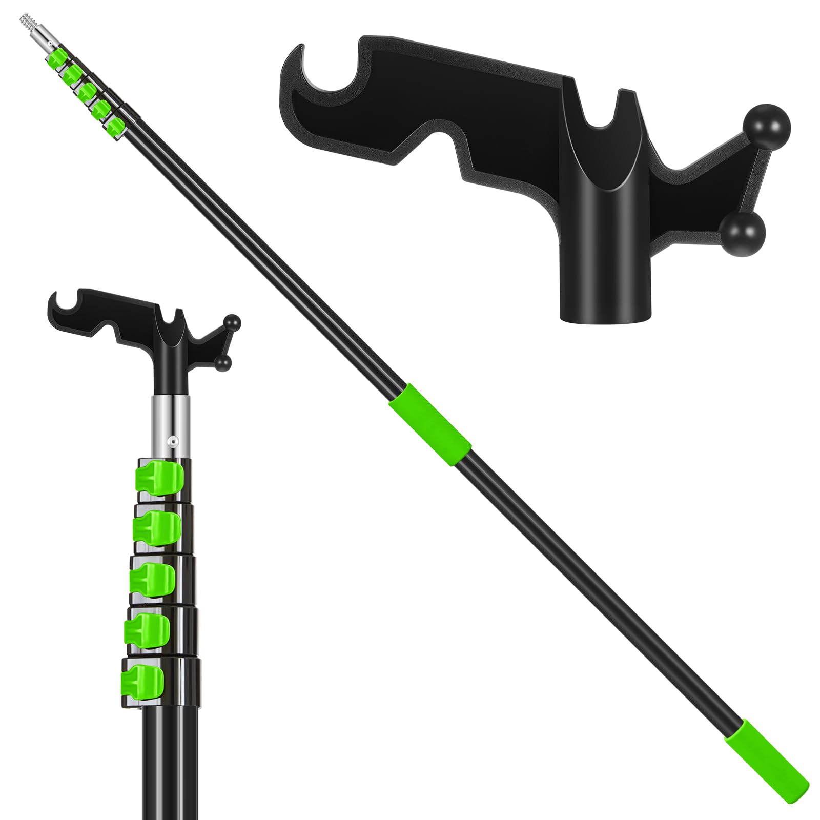 7-36 Ft Telescopic Extension Pole with Hook for Xmas Lights, Green