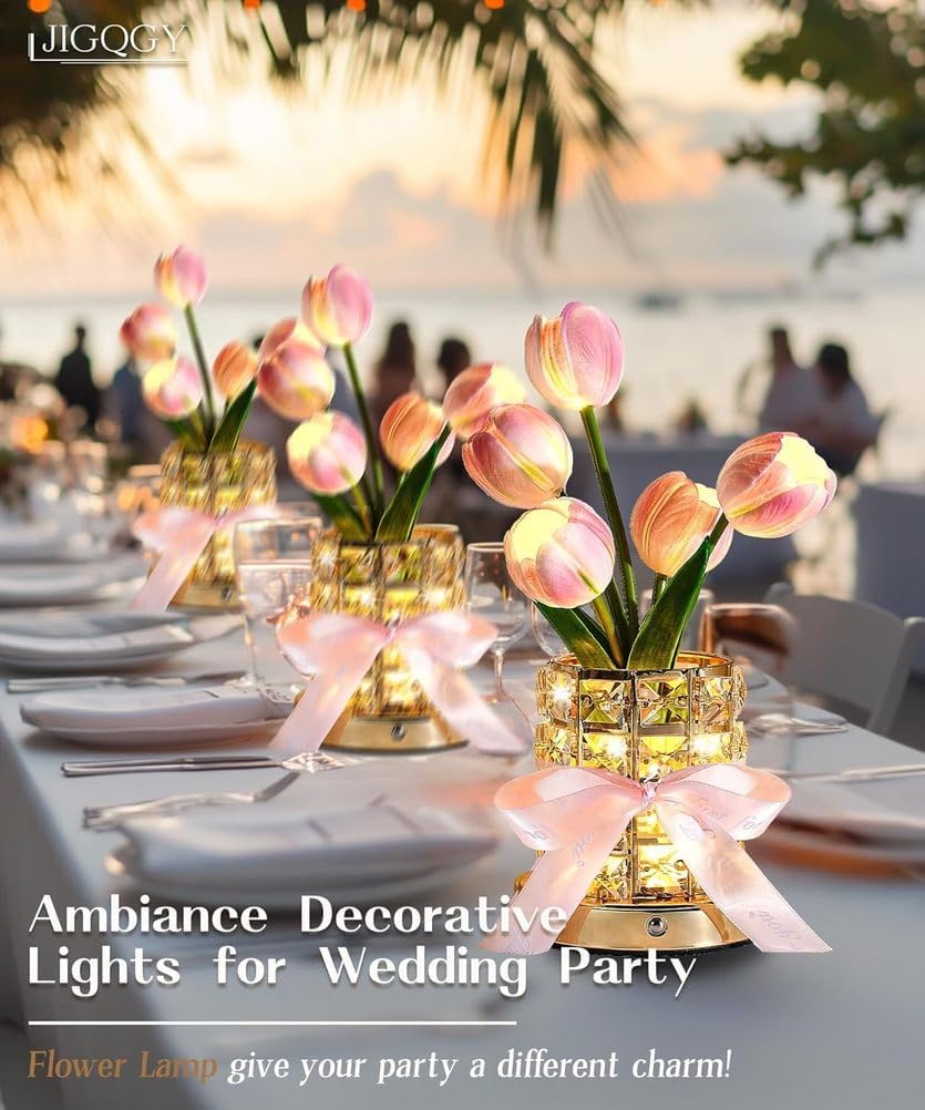 Tulip Bloom Light,LED Flowerpot Desk Lamp 3 Colors Dimmable Artificial Flowers Lamp,USB Charging,Decorative Table Ornament for Home Office,Pink