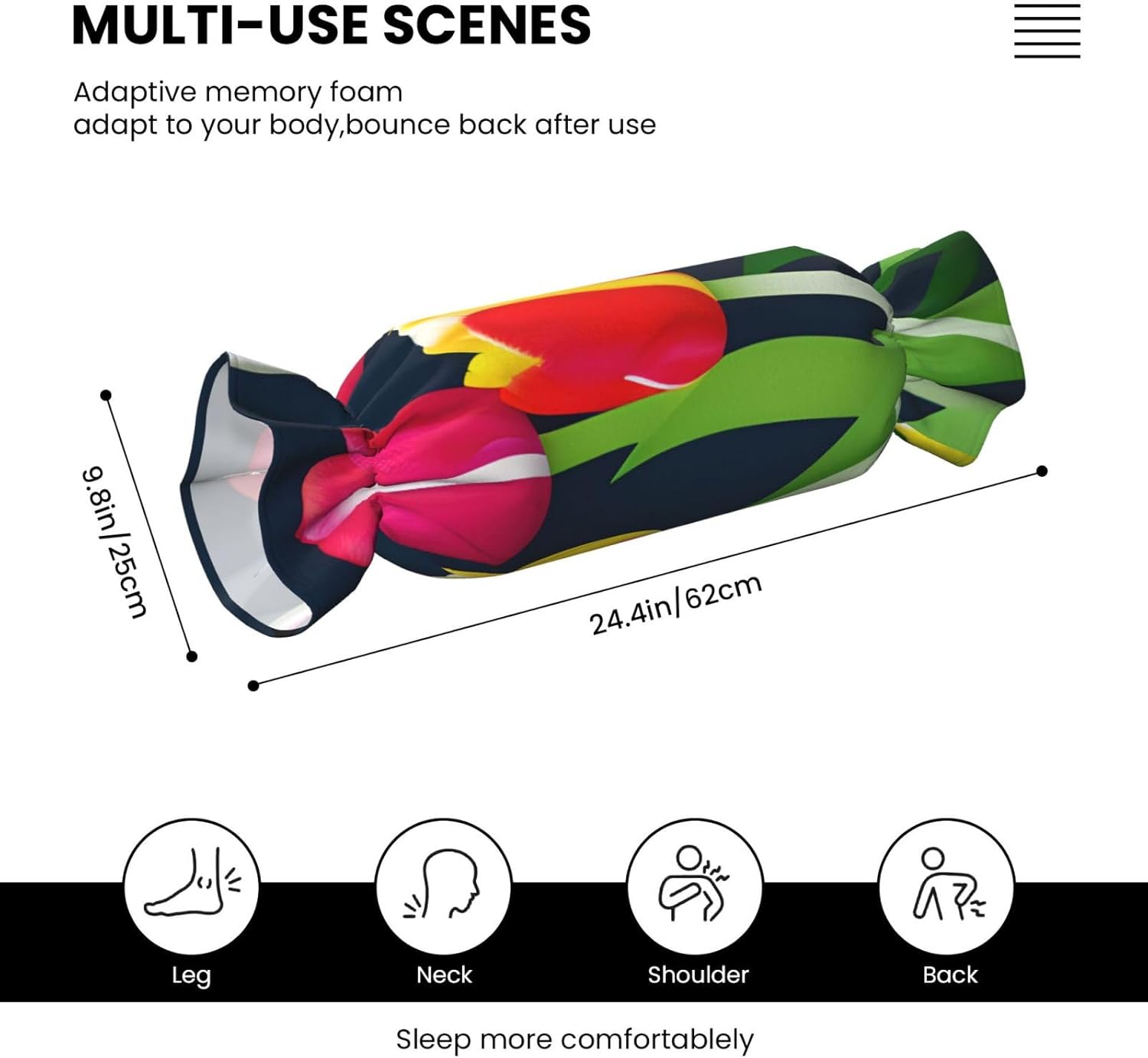 Colorful Tulips Pattern Print Candy Cylindrical Comfortable Pillow Throw Pillows Home Decor Easy Maintenance