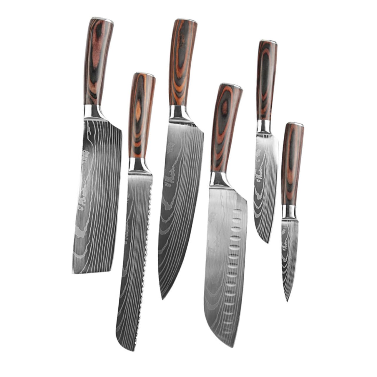 CIYODO 6pc Fruit Knife Chef Knife Set Stainless Steel Wood Handles Assorted Sizes Kitchen Cutters for Cookers Housewives