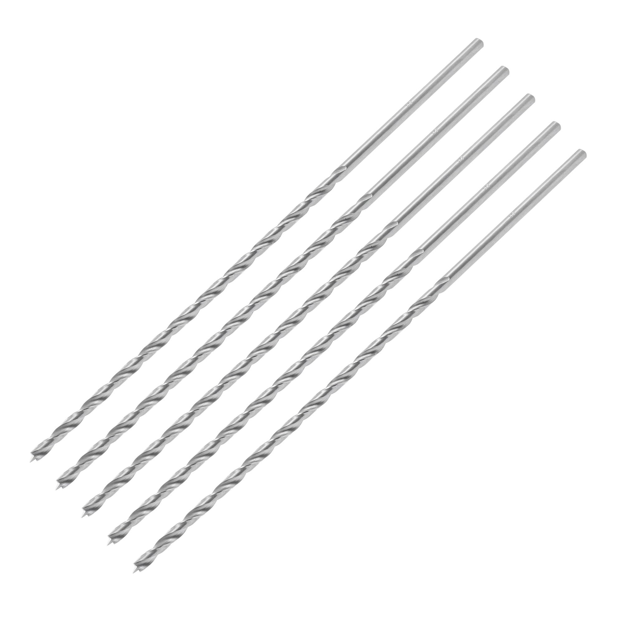 ENT 50444 Wood Twist Drill Ø 4 mm in Pack of 5, Extra Long 200 mm, with Centre Point and pre-Cutter, D 4 x NL 135 x GL 200 mm, Cylindrical Shank, High-Speed Steel
