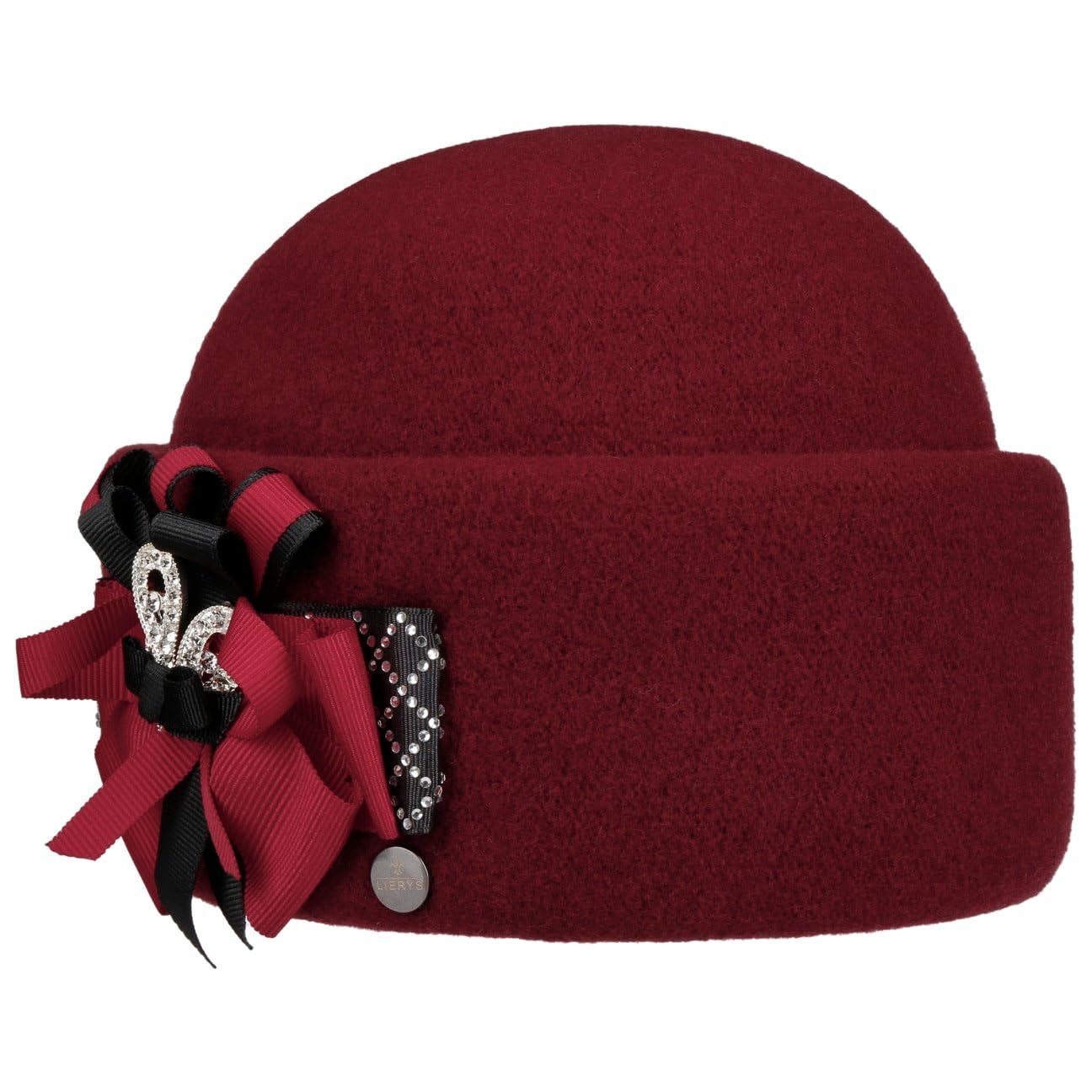 LIERYS Amantea Wollmütze - Warme Mütze - Damen - Winterhut im 20er-Jahre-Stil - Eleganter Hut mit Schleife und Glitzersteinen - Made in the EU - Herbst/Winter