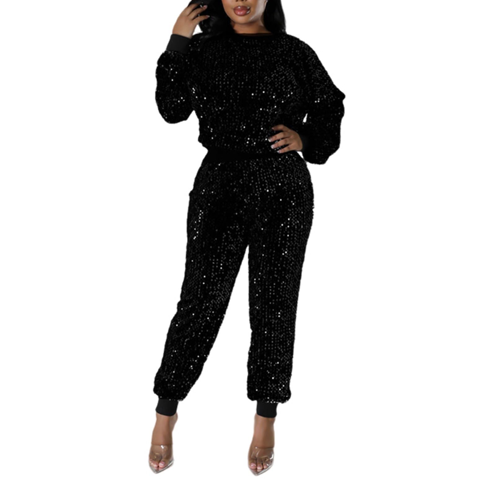 Tute da Ginnastica da Donna - Tuta Pantaloni Elegante per Donna con Paillettes e Maglione Lungo per Stagioni Autunno Inverno Abbigliamento Tempo Libero e Sportivo Comodo e Respirante