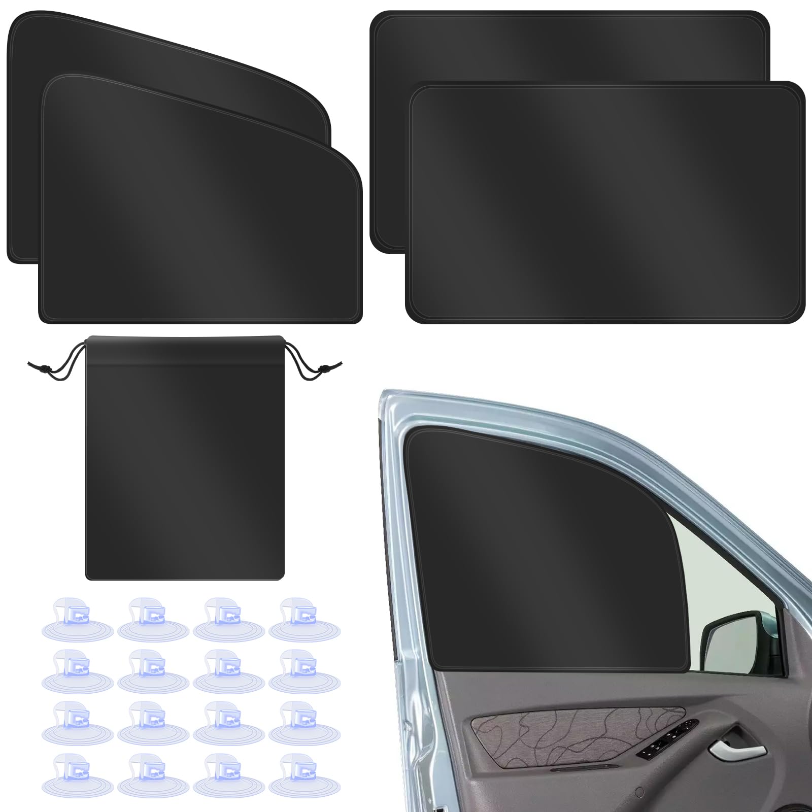 4 Piezas Parasol Coche, Magnetico Parasol Coche, Cortina Proteccion Solar para Boquear Los Rayos UV Y Calor, con 16 Ventosas Y 1 Bolsa De Almacenaje, Ventanas Delanteras Y Traseras