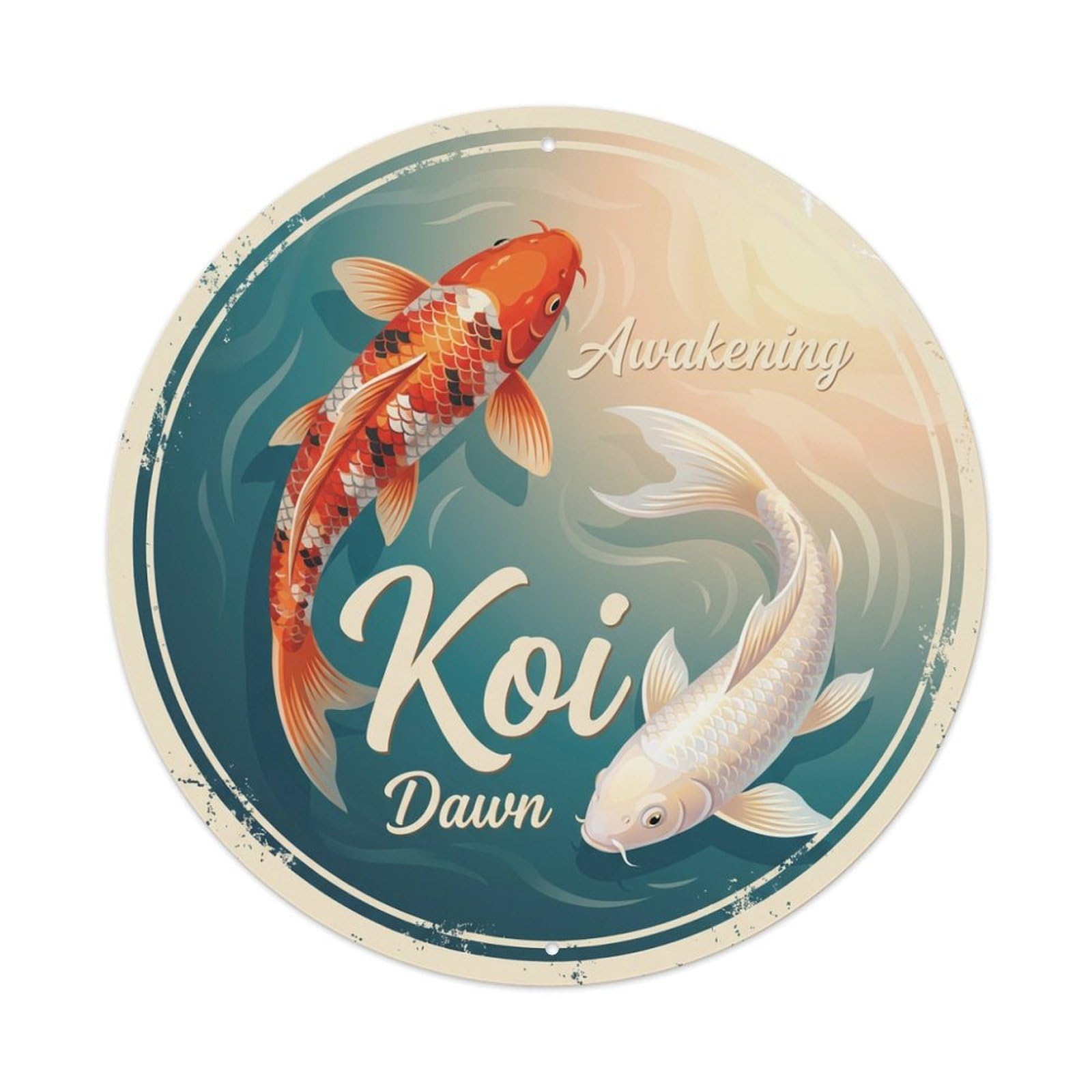 Koi Fish Awakening Dawn Waters Rising Light Morning Emerging Metal Tin Sign