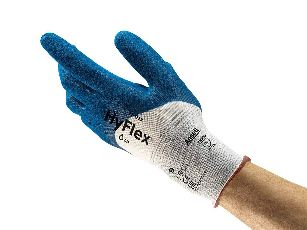 Ansell HyFlex 11-917 Work Gloves for Oily Environments Mechanics Glove for Multi-Purpose, Second Skin Feel Liner