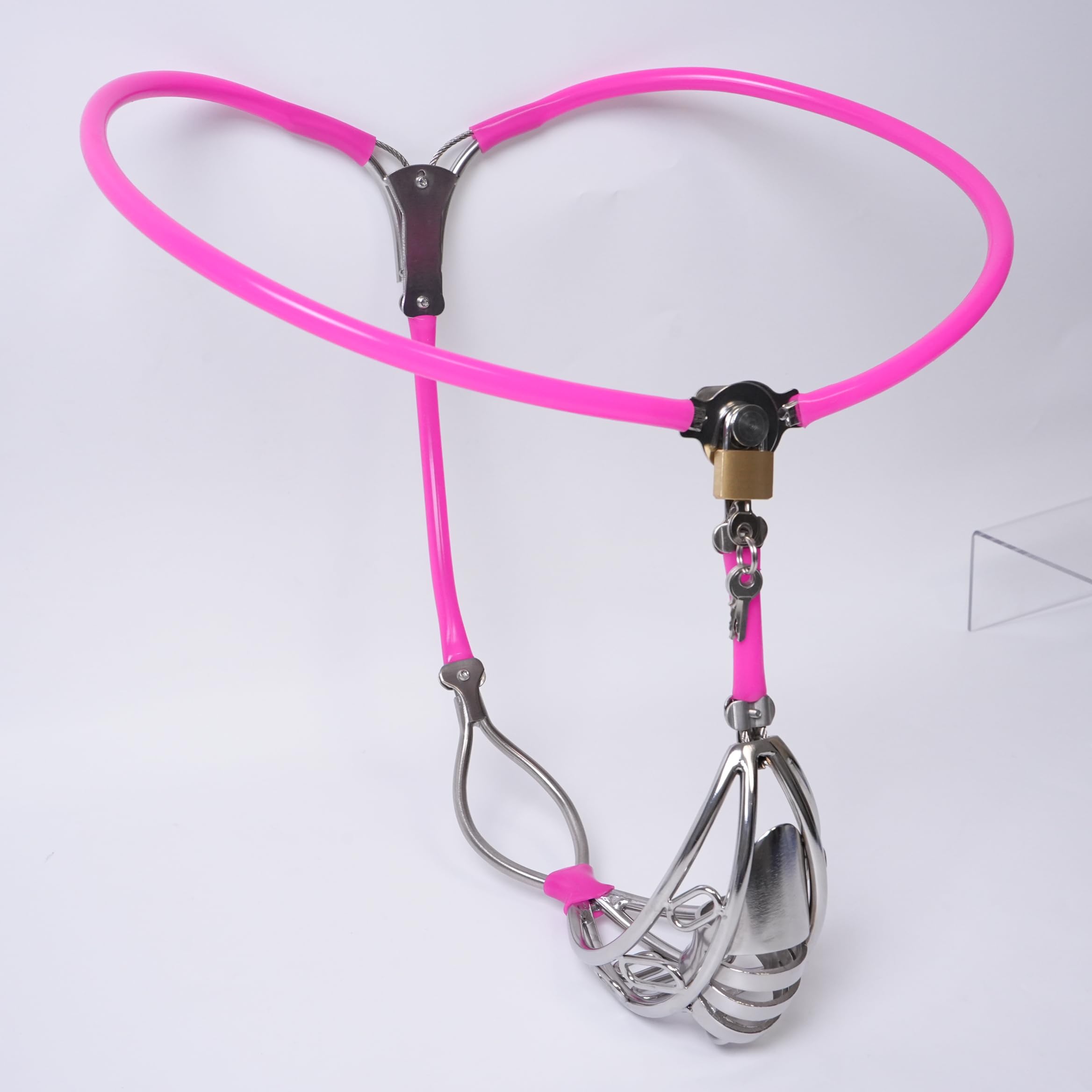 Ceinture de chasteté invisible en acier inoxydable pour hommes Rose 90-120cm