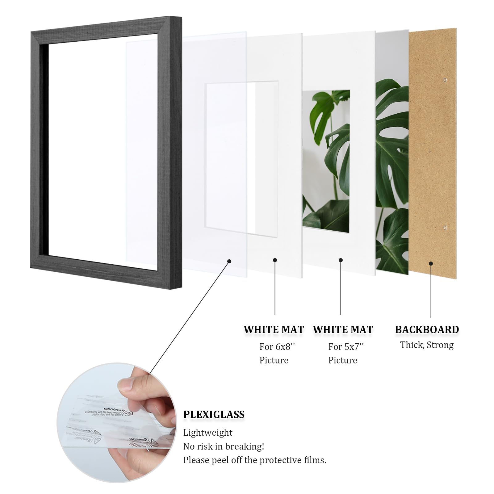 Egofine Ramka na zdjęcia A4 z litego drewna z pleksiglasem, obrazy 10 x 16 x 20 cm z matą lub A4 bez maty, do montażu na blacie i na ścianie, rustykalna czarna