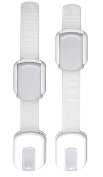 Adjustable & Reusable Child Safety Cabinet Locks & Latches, Baby Proofing Door Window, Cabinet, Toilet, Refrigerator Lock, Child Safety Strap Locks with Adhesive Pads, Pack of 2, Silver - Wonderkid