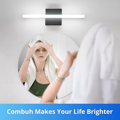 Miniatura 7 de Combuh Lámparas de baño, modernas luces de tocador montadas en la pared, luz blanca fría (9W-16in-6000K-Negro)..