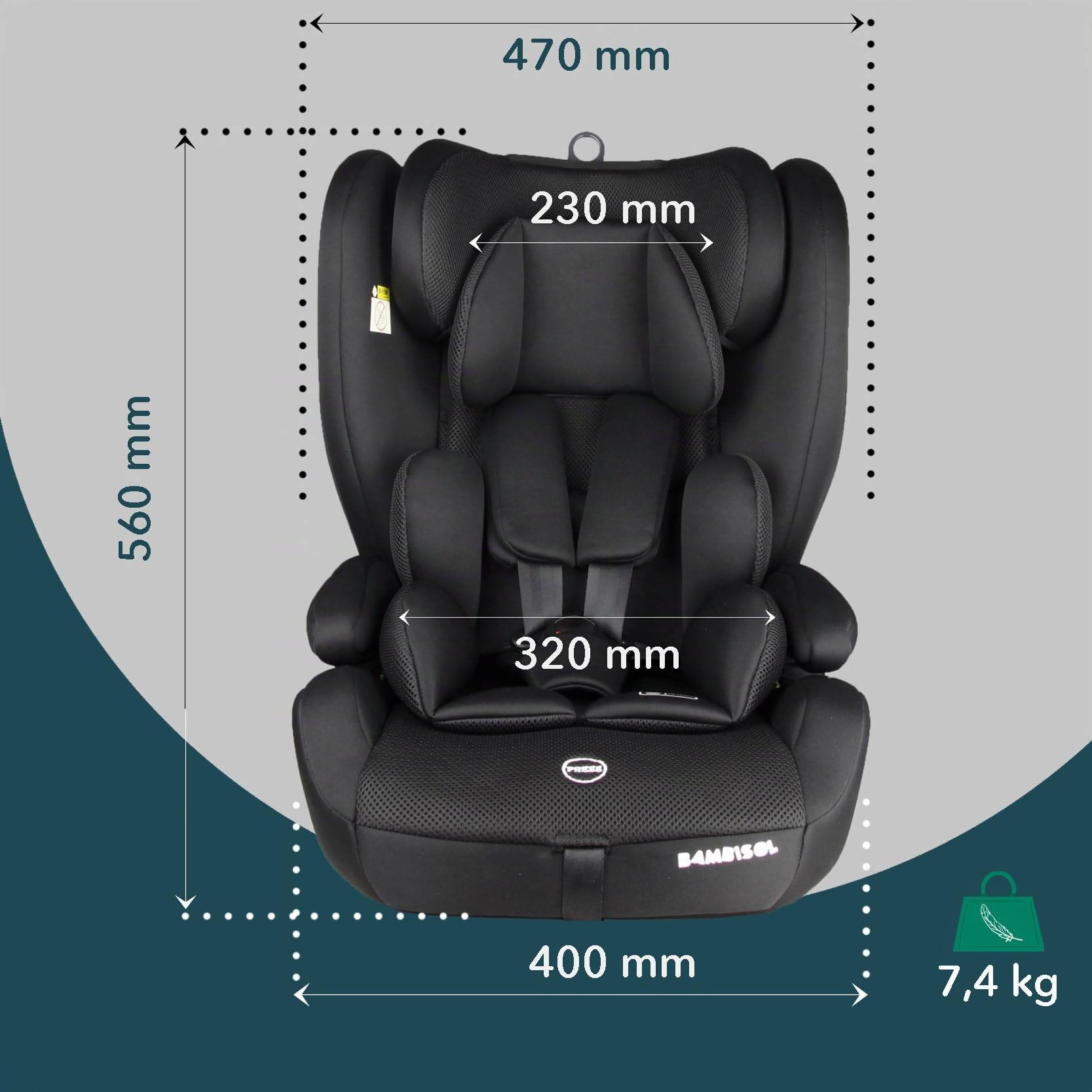 Siège auto ISOFIX évolutif réhausseur i-Size ECE R129/04 - face à la route de 76 cm à 150 cm - à partir de 15 mois jusqu'à 12 ans - max 36 kg