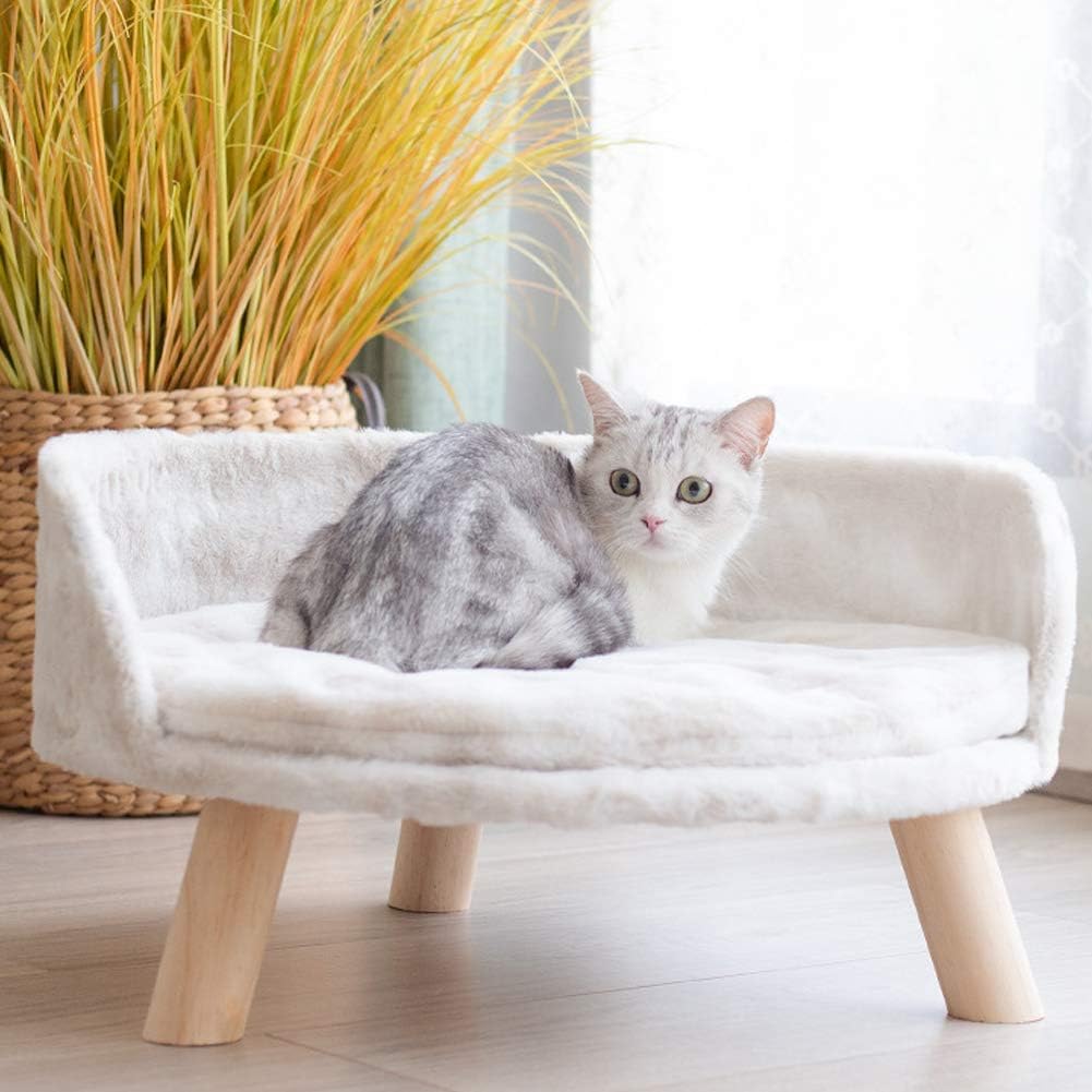 Elevated Cat Beds Cat Hammock Cat Blanket Soft Plush Bed Wooden Detachable Frame Square Hanging Cat Sofa Pet Furniture Washable for Rabbit Cat Kitten Puppy Indoor/Outdoor